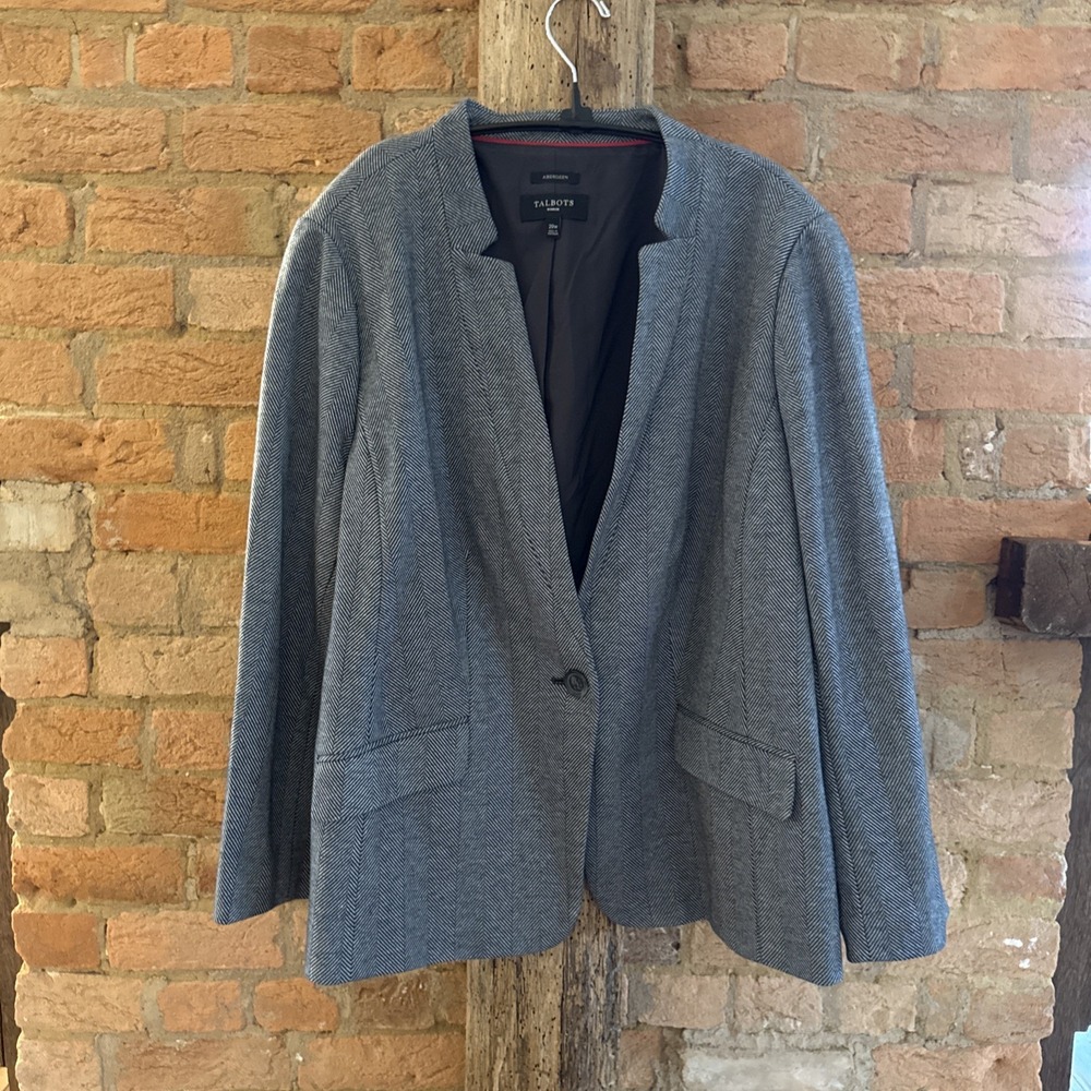 Talbots Jacket Womens 16 Aberdeen Blazer Gray Herringbone Career One Button